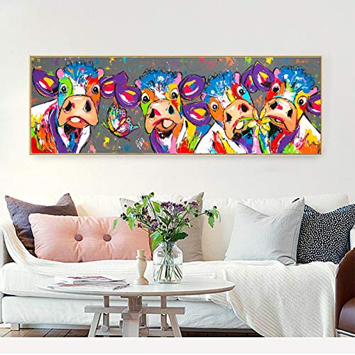 Abstracte Dier Canvas Schilderijen Koe Vlinder Poster en Moderne Kleurrijke Print Muur Art Foto Woonkamer Woondecoratie… - Afbeelding 4