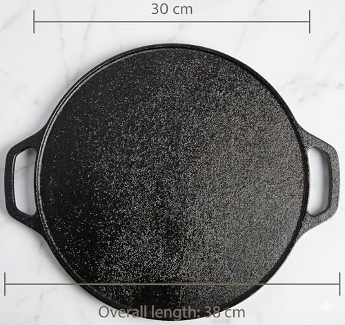Image of E-COSMOS Cast Iron Dosa Tawa (12 Inch / 30 cm) - Pre-Seasoned Flat Griddle Pan for Uthappam, Paratha, and Naan - Induction Friendly Cookware, Black