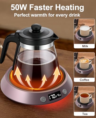 Image of Kepwam Coffee Mug Warmer - 50W Electric Coffee Warmer for Desk 3 Temp Settings & 2-9 Timer Smart Cup Warmer for Desk Candle Warmer Plate with LED Lights Beverage Tea Milk Warmer for Home & Office