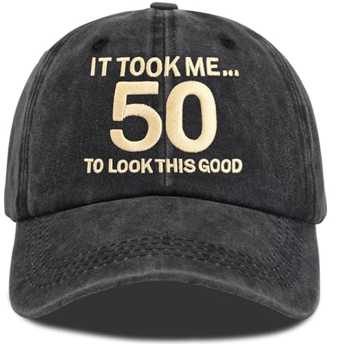 YLLCUM 50th Birthday Hat for Men Women, 50 Year Old Birthday Gifts, Adjustable Washed Cotton Embroidered Baseball Cap - Black