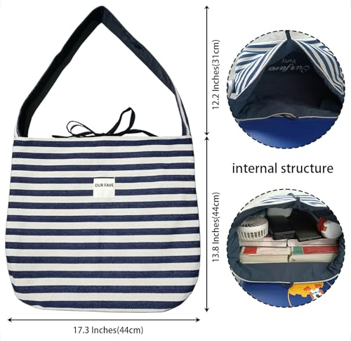 Bolso Tote de Lona a Rayas para Mujer miniatura 6