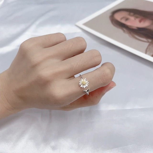925 Sterling Silver Sunflower Rings, Cute Daisy Flower Open Statement Rings  Adjustable Wedding Engagement Ring Toe Ring Finger Band Eternity Dainty