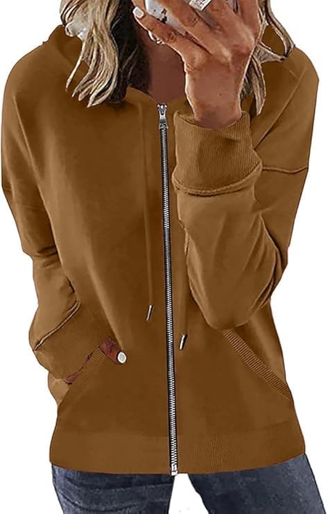 Womens Long Sleeve Open Front Zip Up Hoodies Drawstring Cardigan Hooded Sweatshirt Fashion Sweaters with Pockets