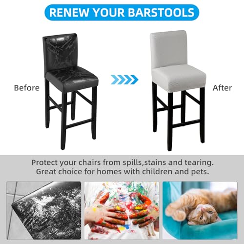 Image of YISUN Waterproof Bar Stool Covers, Stretch Pub Stool Chair Cover Removable Washable Counter Stool Covers Bar Stool Slipcovers for Kitchen, Pub, Dining Room (4 Pack, T-Light Grey)