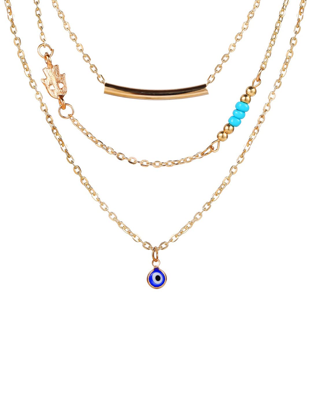 Vembley Pretty Gold Plated Triple Layered Evil Eye Blue Beads Pendant Necklace For Women and Girls (B09XDSKMJY) Amazon Price History, Amazon Price Tracker