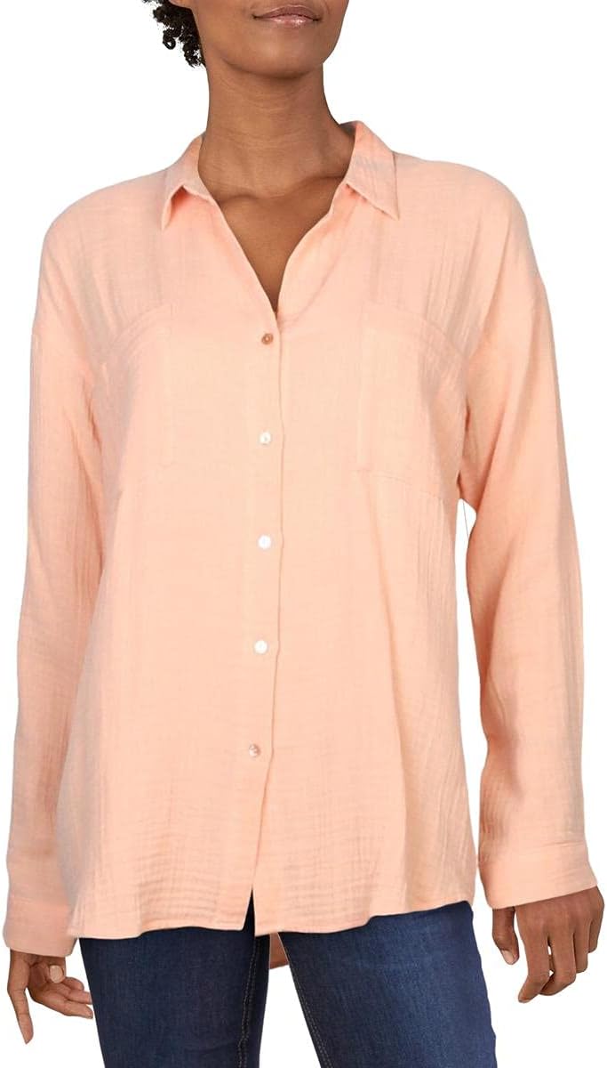 Peach button up shirt womens Clearance