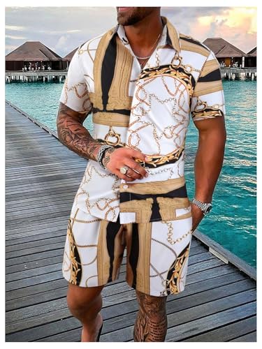 Men's 2 Piece Short Set Short Sleeve Button Down Shirts and Drawstring Waist Shorts Vacation Outfits3