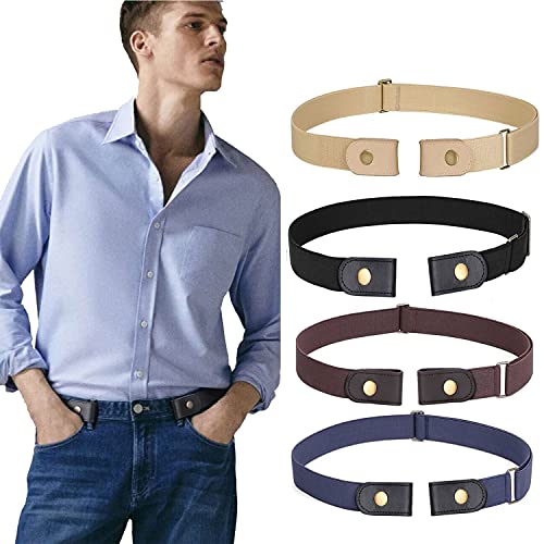 WERFORU 4 Pack No Buckle Show Belt for Men Buckle Free Stretch Belt for Jeans Pants 1.38 Inches Wide
