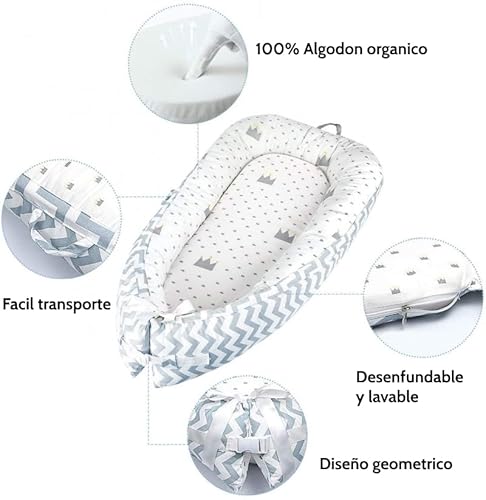 Miniatura 4 de Babify Cuna Nido De Bebé Reversible, Algodón 100 Antialergenico, Blanco Y Gris