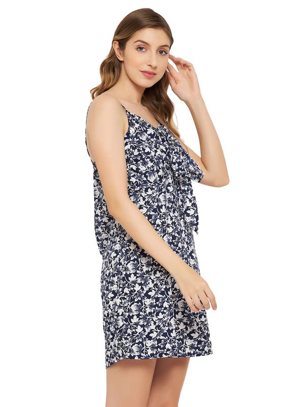 Image of Clovia Women's Crepe Pretty Florals Resort Wear Dress in Blue