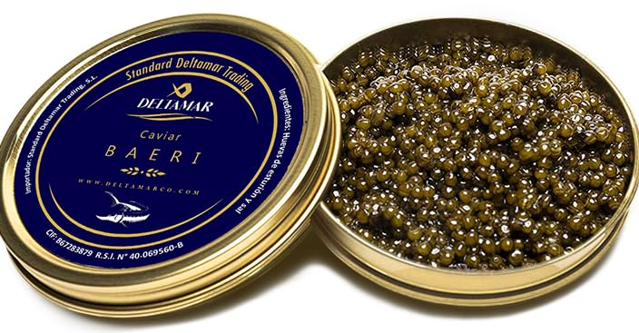 Baeri Caviar - Beluga Baeri Imperial/Classical Sturgeon Caviar - Premium Quality Siberian Huso Huso Orginial Beluga Caviar - Finest Kaviar - Authentic Deltamar CITES Certified (100 gm)