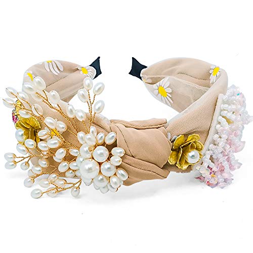 QTMY Beaded Pearl Baroque Headband for Women, Hair Hoop Accessories Jewelry Head Band Headwear (Pink)