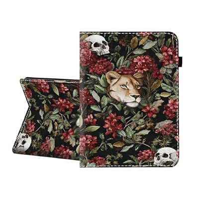 CICPLKSE Case for Samsung Galaxy Tab S10 FE+/ S10 FE Plus 5G 13.1″ 2025,Premium PU Leather Cover with Auto Sleep Wake,Lion Skull Floral