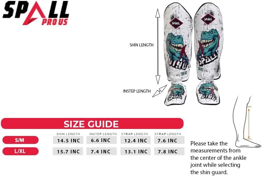 Muay Thai Shin Guards for Kickboxing Martial Arts BJJ Boxing Equipment MMA Training and Sparring Leg Guard with Instep Protection Pads (Dino-White, Large/XLarge)