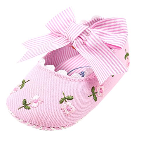 Moonker Baby Shoes 0-18 Months, Infant Toddler Baby Girls Anti-Slip Soft Sole Moccasins Tassel Bowknot Princess Crib Shoes (12-18 Months, Pink)