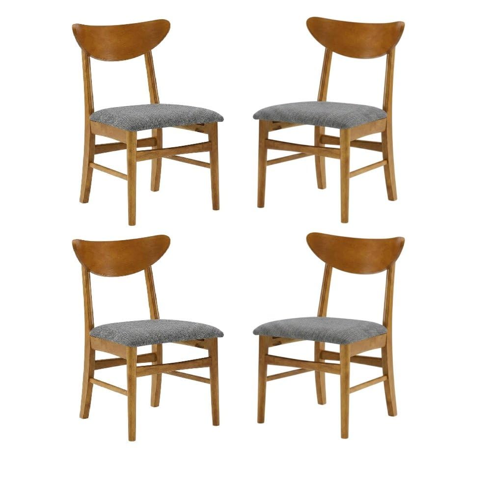 Brown 4-Piece Wood Dining Chair Set with Comfortable Backrest by Furnifact – Rubberwood 70.00%,Polyester 10.00%,Foam 10.00%,Mdf 5.00%,Plywood 5.00%, Brown, Pack of 4