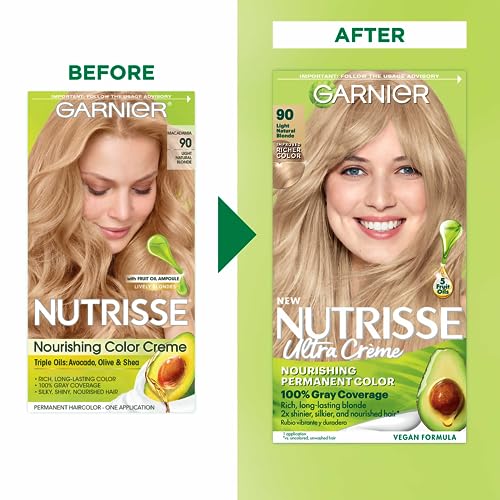 Garnier Hair Color Nutrisse Nourishing Creme, 90 Light Natural Blonde (Macadamia) Permanent Hair Dye, 2 Count (Packaging May Vary) - Image 4