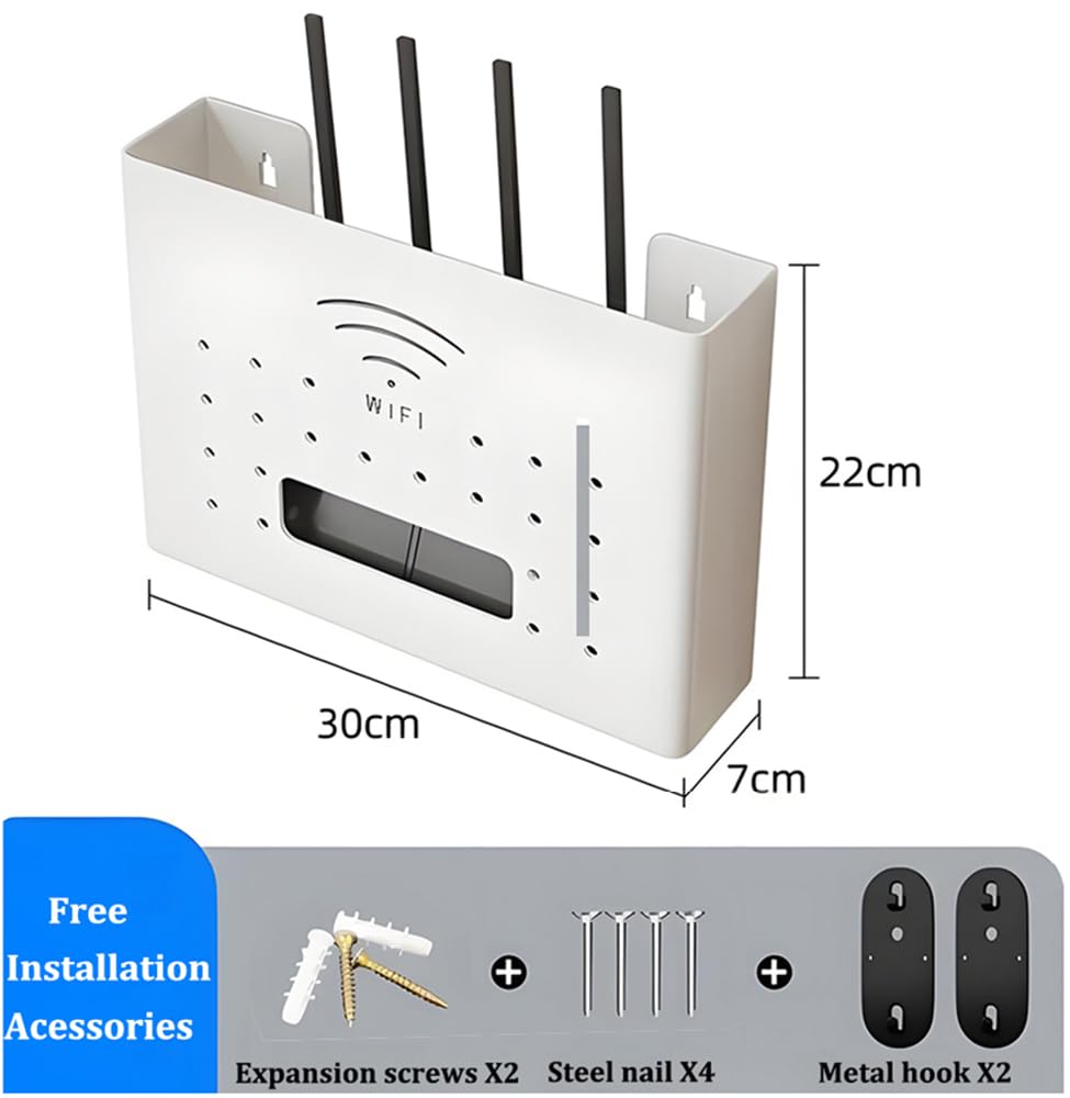 Modem Wifi, Porta Modem, Scatola Porta Cavi per Nascondere le Prese e il Router e Mettere in Ordine i Suoi Cavi(30x7x22cm,White)