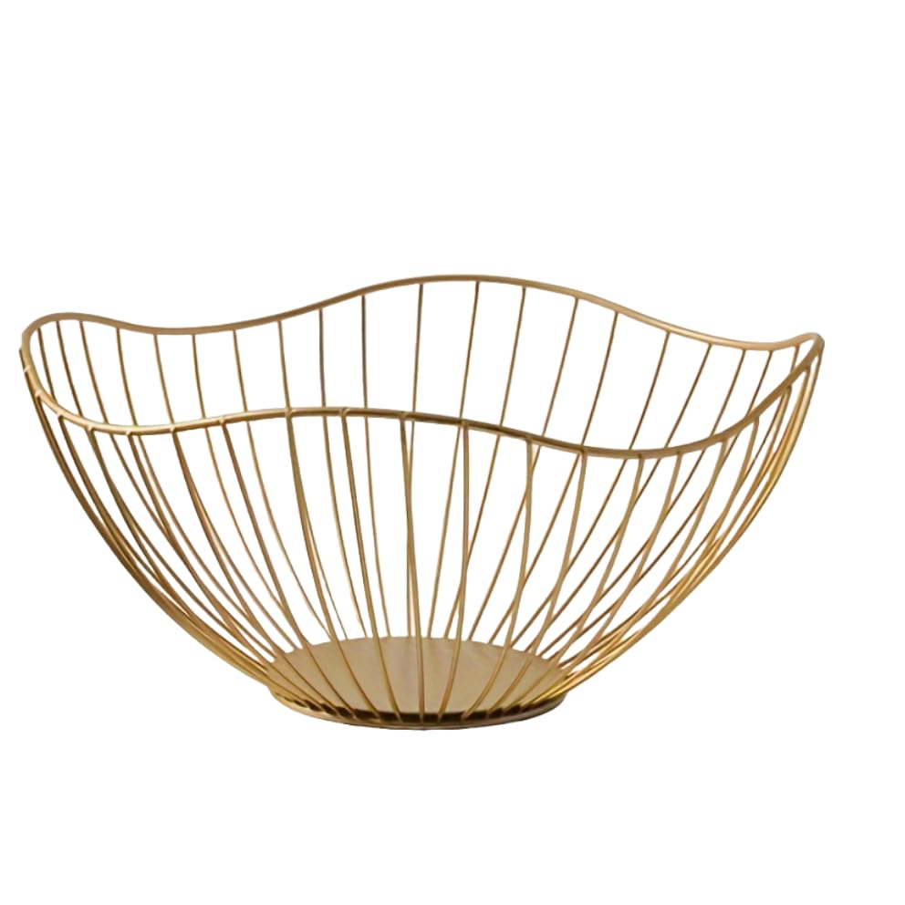 Wire Fruit Basket Gold Fruit Bowl for Kitchen Counter Wave Fruit Basket Serving Bowl Wire Fruit Dish for Fruits and Veggies (Gold)