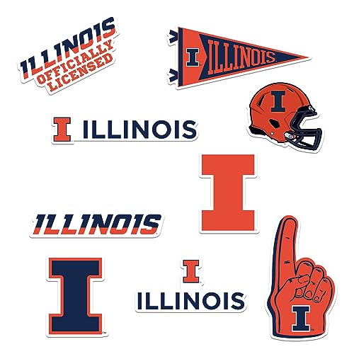 Image of University of Illinois 8ct Vinyl Large Deluxe Stickers Variety Pack - Laptop, Water Bottle, Scrapbooking, Tablet, Skateboard, Indoor /Outdoor - Set of 8