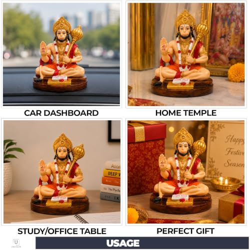 Image of UNOVATE Hanuman Idol for Car Dashboard, Home, Office Desk - Hanuman Murti for Pooja, Temple Showpiece, Decoration, Festivals and Gifting(with Double Sided Tape, Multi Color)