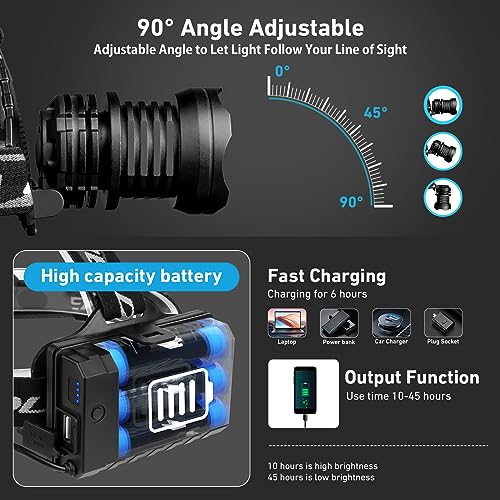 Led-Rechargeable-Headlamp-100000-Lumens-Head-Lamps-Outdoor-Rechargeable-Bright-Headlamps-for-Adults-with-5-Modes-Ipx7-Waterproof-90-Adjustable-Lamp-Camping