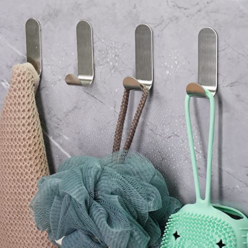 Feligio 12 Stück Selbstklebende Haken ohne Bohren, Edelstahl Handtuchhaken ohne Bohren, Schlüsselhaken, Klebehaken Badezimmer für Küchen, Toiletten, Gebürstetes Silber