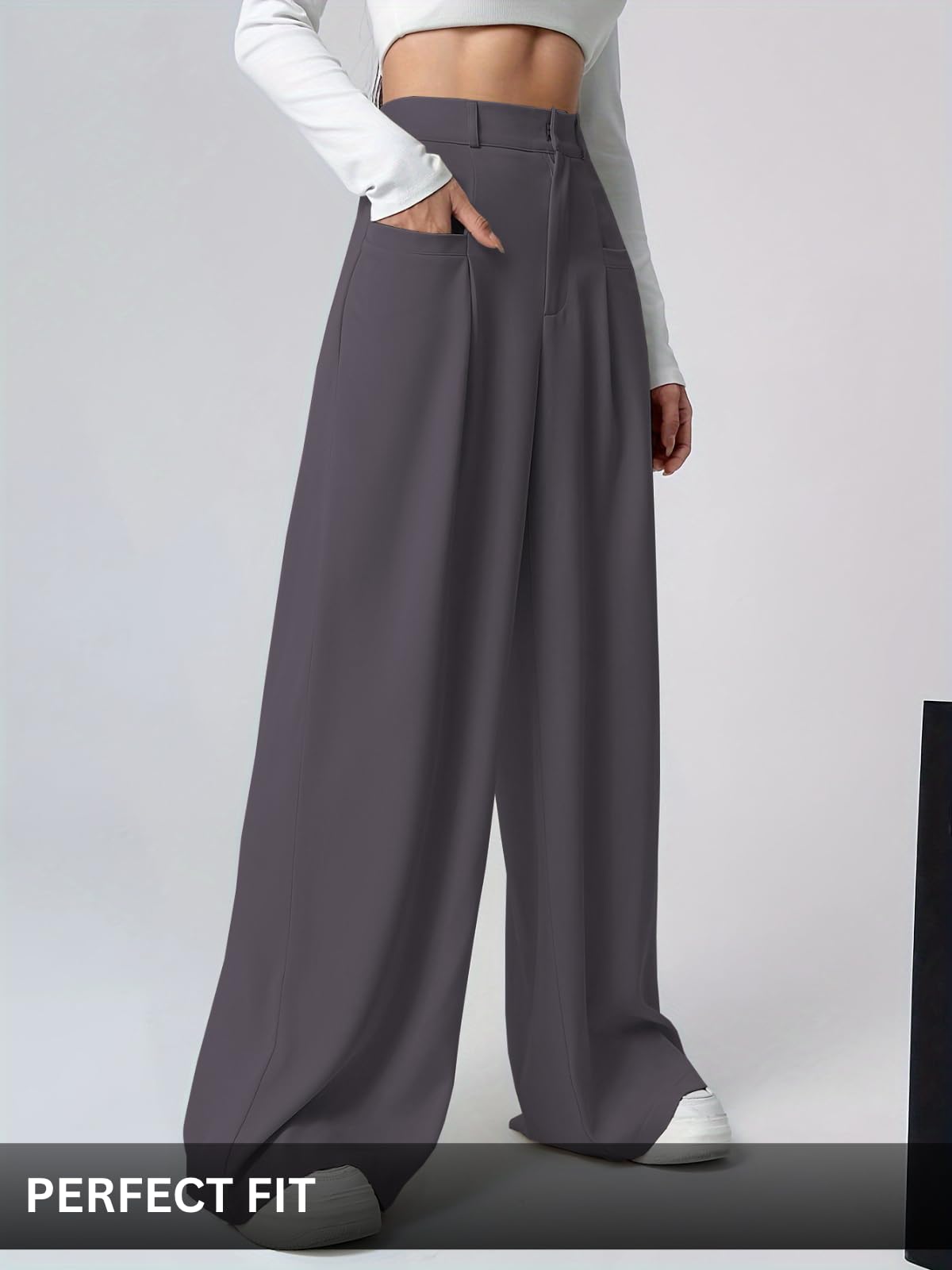GRECIILOOKS Pantalones de mujer, cintura alta, estilo coreano, pantalones formales para mujer, pantalones deportivos elegantes para oficina y eventos