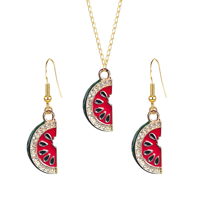 YISXVD 3D Fun Assorted Simulation Fruit Earrings for Women Weird Fruit Shaped Dangle Earrings Necklace Set (Gold B)