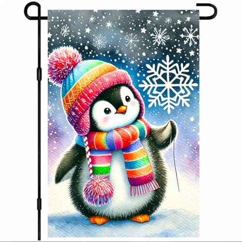 Image of BlissYard Garden Flag Penguin Snowflake Winter 12x18 Inch Polyester