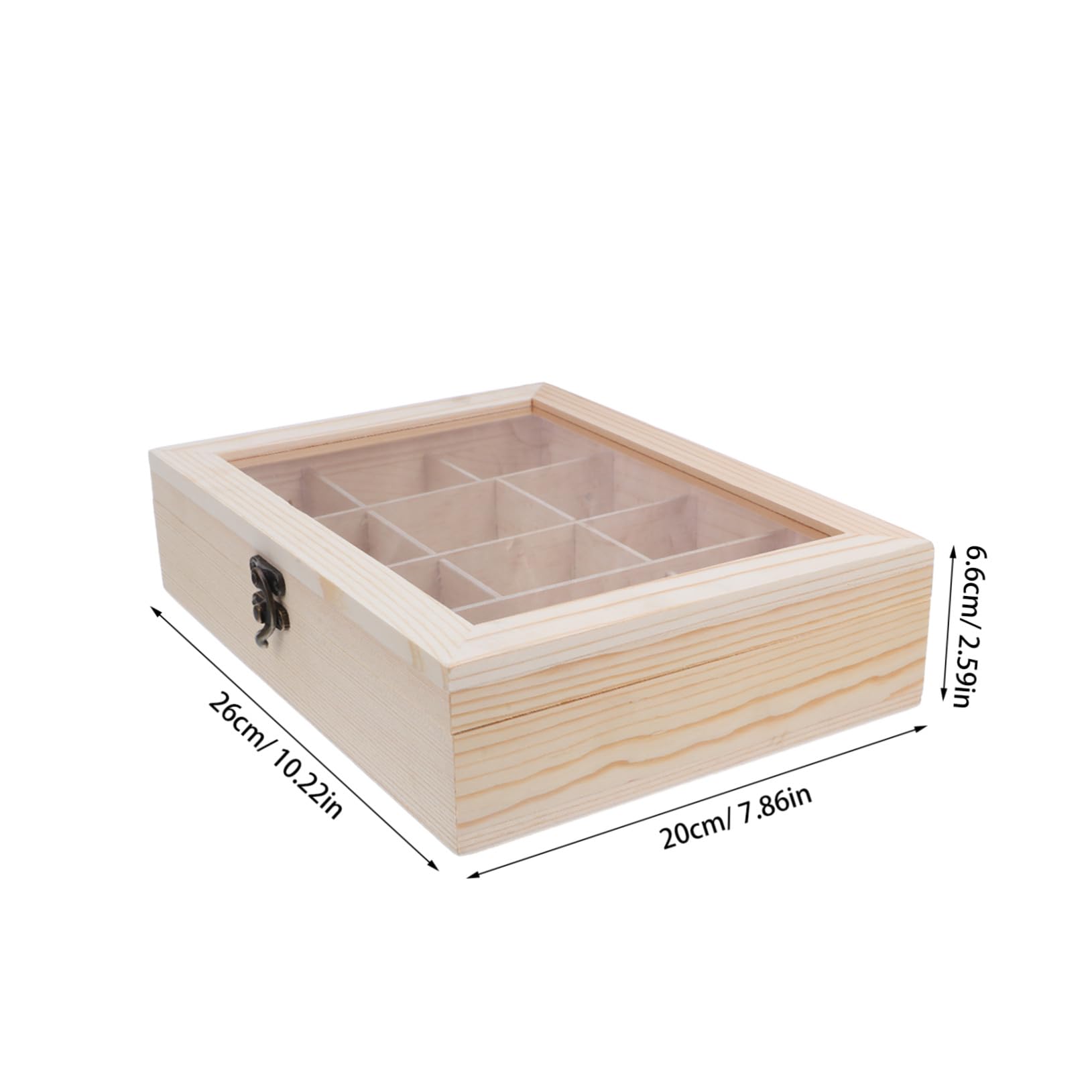 Caja Organizadora de Té de 12 Compartimentos Beige 10 , 24x7, 68x2, 36 | Madera PC y Acero Inoxidable, Estructura con Divisiones Protectoras, Formato Compacto para Armario y Despensa