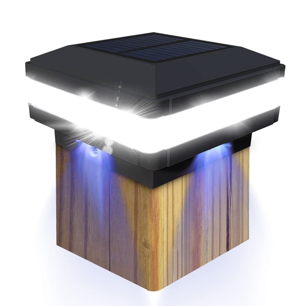 FVTLED Solar Outdoor Post Cap Lights, LED Flexfit Solar Powered Fence Deck Cap Light Fits for 3.5x3.5 4x4 5x5 6x6 Wooden Posts Patio Garden Decoration (Black, 1 Pack)