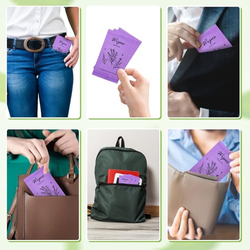 Image of Individual Hand Wipes Wet Wipes Travel Size,Wet Wipes Individually Wrapped | 60PCS Bulk Cleansing Travel Size Wipes for Wedding Travel Restaurant Barbecue(Lavender)