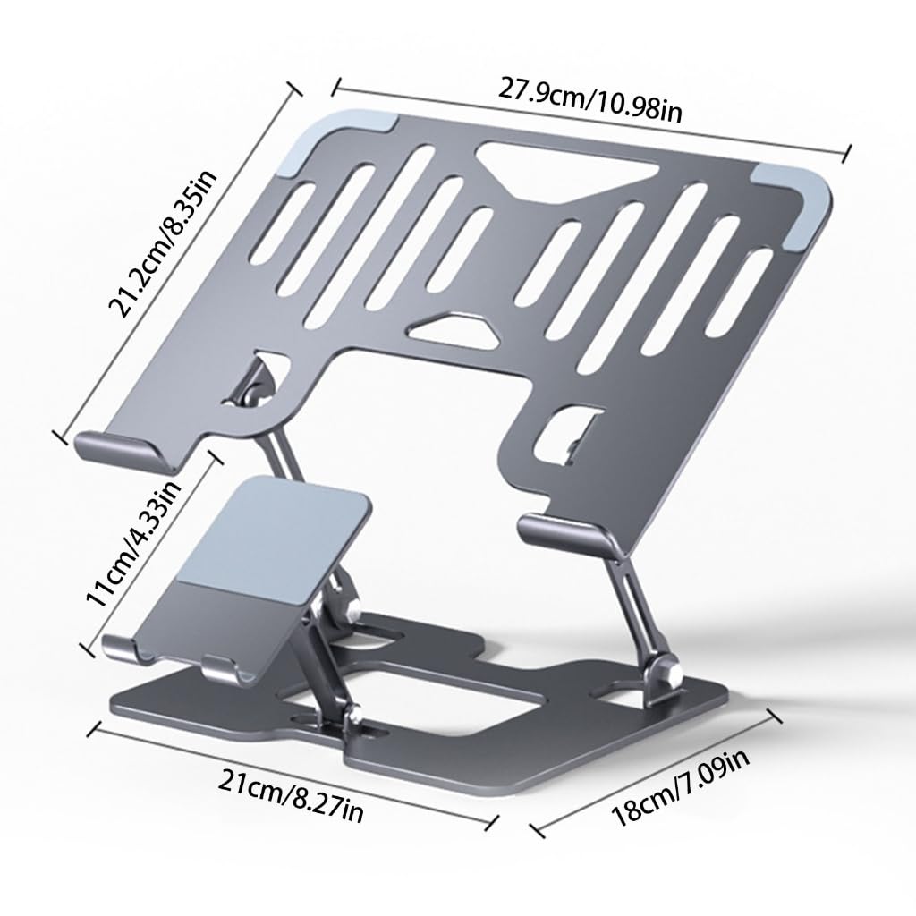 Soporte ajustable para laptop, soporte plegable de acero al carbono, elevadores de escritorio para dispositivos de 10 a 17.3 pulgadas, diseño ergonómico de refrigeración