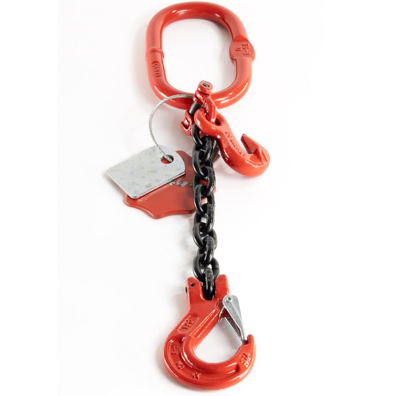 Kettengehänge 1-Strang 8mm x 2m mit Gabelkopfhaken und Verkürzungshaken - Hochfest Anschlagkette - Krankette Robuste Ausführung - Verzinkte Kette Güteklasse 8 für Kräne
