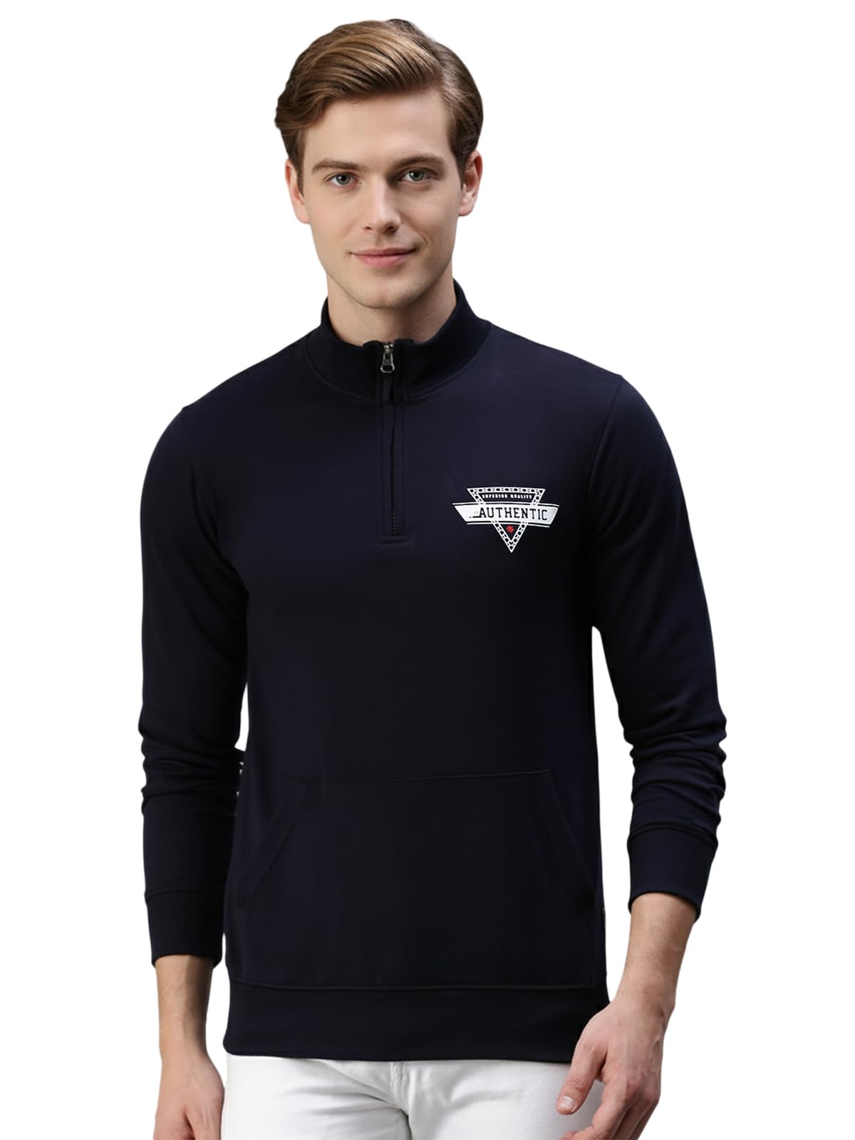 Men's Super Soft Cotton Solid Regular Fit Full Sleeve Hi-Neck Half Zip Sweatshirt | Kangaroo Pocket | Style - 9004