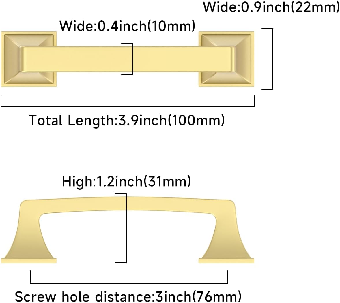 Asidrama 10 Pack 3 Inch(76mm) Brushed Gold Kitchen Cabinet Handles, Cabinet Pulls Kitchen Cabinet Hardware for Cupboard Drawer Pulls 2461