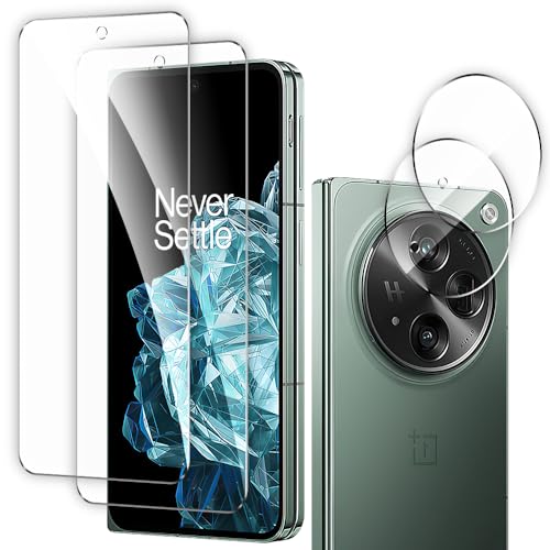 RONFUS 2+2 Pack Tempered Glass Front Screen Protector for OnePlus Open 5G with Camera Lens Protector Ultra HD 9H Hardness Case Friendly