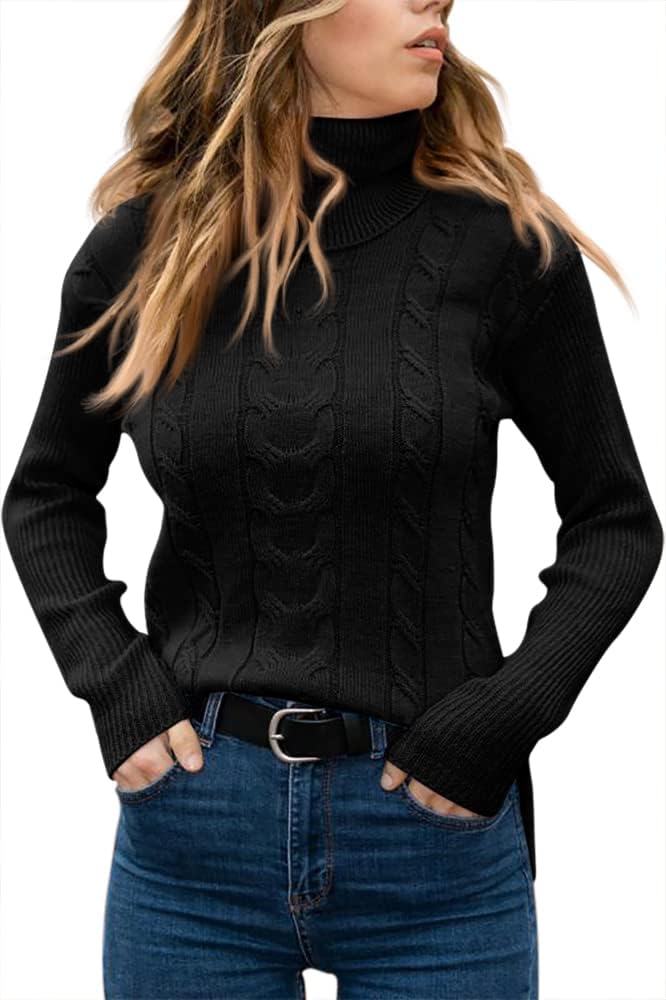 Langwyqu Womens' Turtleneck Long Sleeve Cable Knit Sweaters - Image 2
