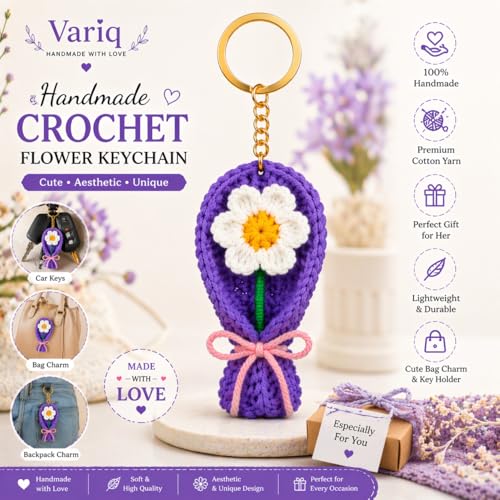 Image of Handmade Crochet Rose Flower Keychain for Women & Girls, Cute Red Flower Key Ring, Soft Yarn Knitted Charm, Romantic Gift, Bag Accessory, Car Key Holder, Aesthetic Handmade Gift