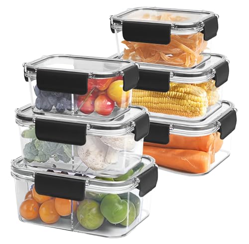 TMOSLY - Recipientes de plástico para alimentos, Food Storage Container con Tapas de Cierre Fácil a Prueba de Fugas y Libres de BPA,Adecuado para organizar...