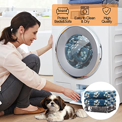 Image of 1 Pack 3 Blankets for Dogs, Dog Blankets for Large Dogs, Medium Dog Blanket Super Soft Fluffy Premium Fleece Pet Blanket Flannel Throw for Dog Puppy Cat Paw Blanket, Blue 2+Gray 1,20x30inch