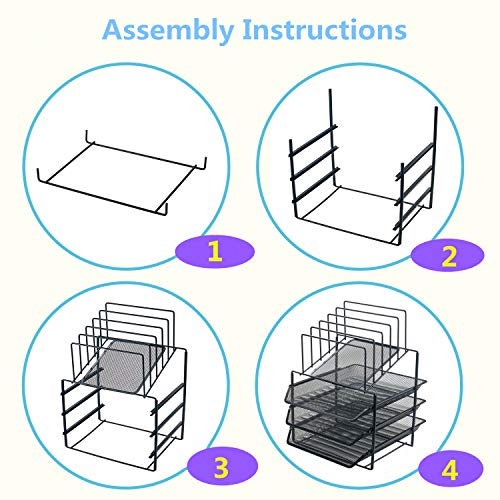 Delifox Mesh Desk Organizer Metal File Holder Mail Sorter with 5 Racks and 3 Trays