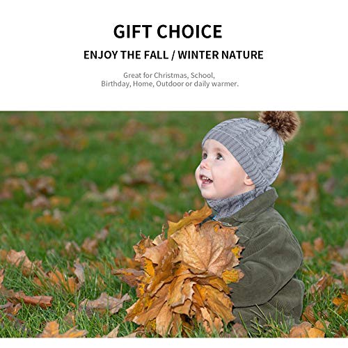 Baby Girls Boys Winter Beanie Hat Scarf Set Toddler Warm Knitted Hats Circle Scarf for Infant Newborn Winter Pom Hat White - Thumbnail 6