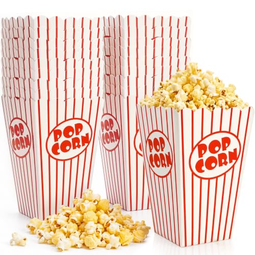 Bekith 100 Stück Open Top Popcorn Box, 16x10cm Popcorn Favor Boxen, gestreiftes Papier Süßigkeiten Container für Geburtstag Theater Thematische Parteien Film Nächte Karneval