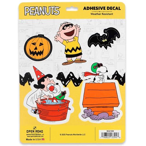 Image of Peanuts Halloween Adhesive Vinyl Decal Pack - Fun Set of Stickers Featuring Charlie Brown, Snoopy and Halloween Designs, 1 Pack (5 Count)