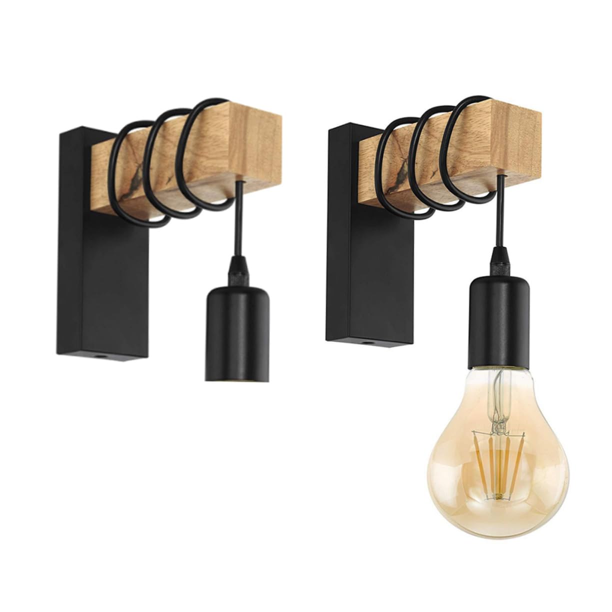 Aplique de pared de madera e hierro antióxido vintage para iluminación de salones 8
