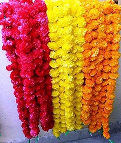 Guirlande de marigold artificiel de 1.5 m en mèche de fleurs mélangées de qualité