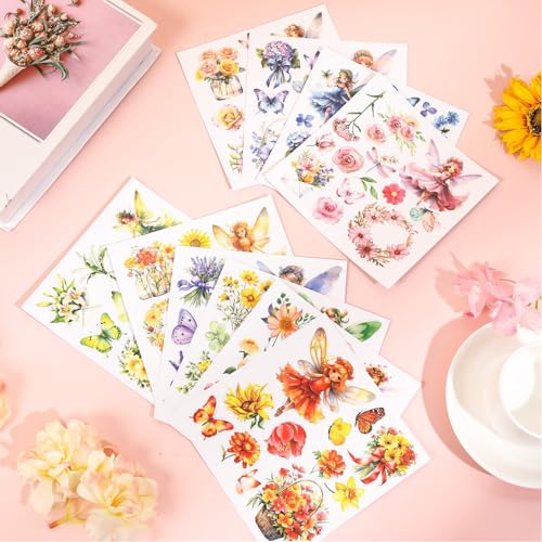 Image of gisgfim 12 Sheets Fairy Flower Rub on Transfers for Crafts and Furniture, Stickers Decals Decor for Spring Summer VBS Home Office Paper Wood DIY Craft, 5.9 x 5.9 Inch