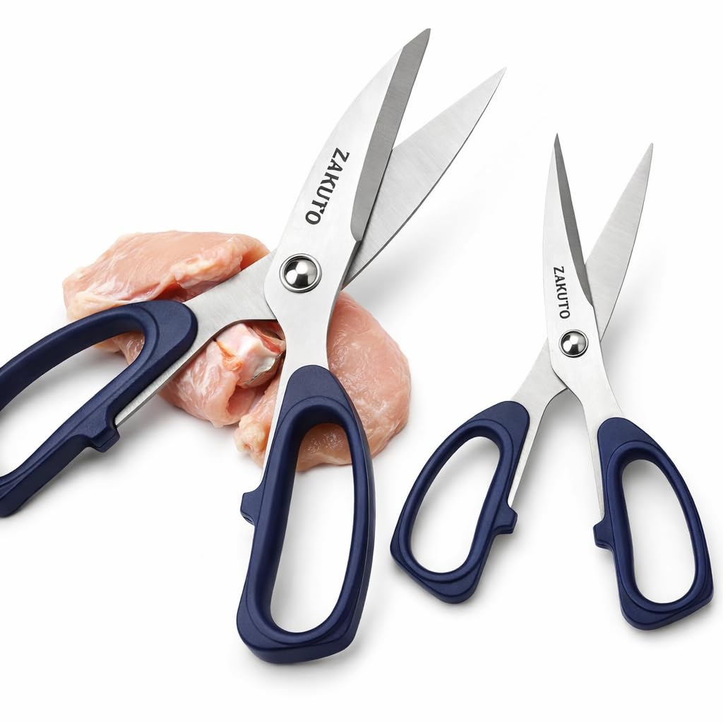 Kitchen Scissors 2-Pack – Heavy Duty Meat Cutting Shears for Chicken, BBQ, Poultry & Fish | Multipurpose Food Scissors Set with Non-Slip Handles | Stainless Steel Herb & Vegetable Shears